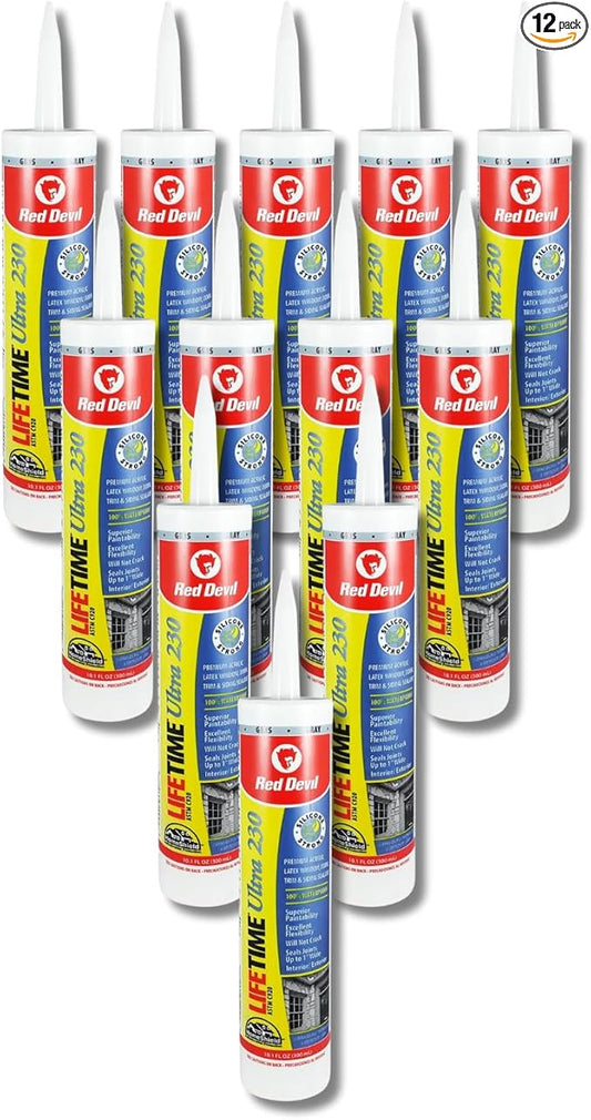 Red Devil 077050 Lifetime Ultra Premium Elastomeric Acrylic Latex Sealant, Gray, 10.1 oz, Pack of 12