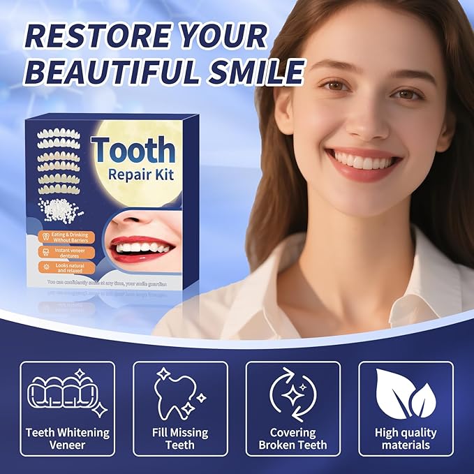 Tooth Repair Kit，Temporary Natural Shade for Filling The Gap, Moldable Thermal Beads Replacement Kit Replace The Missing or Broken Tooth-6PCS-AK02