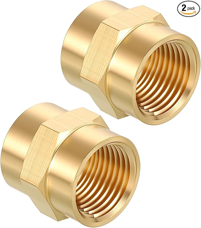 Pack of 2, 1/2" NPT FeMale to 1/2" NPT FeMale Solid Brass Pipe Fitting Coupler, Brass Coupling Hose Fittings Adapter for Pipe Leak Repair, Bathroom Remodeling, Tool Extensions