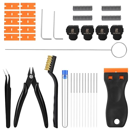 35Pcs 3D Printer Tool Kit Compatible with Bambu Lab A1 Mini - 4X Silicone Sock, 4X Nozzle Wiper, Clog Poke, Scraper, Flush Cutter & Tweezers for 3D Printer Maintenance, Cleaning & Removal