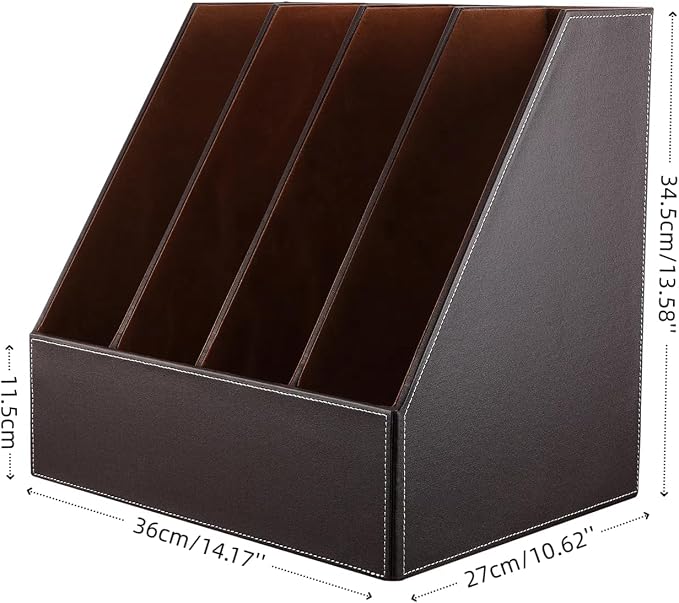KINGFOM 4-Slot Wood Leather Document Files Holder Rack Stand Desk Files Organizer Papers Collection Cabinet (4 slot brown)