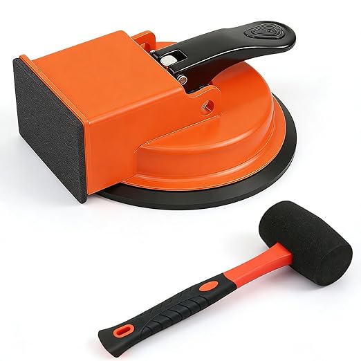 Floor Gap Fixer Tool, Heavy Duty Laminate Floor Gap Fixer Tool, Powerful Suction Cup Gap Repair Tool for Hardwood Floors, Tiles, Laminate, Vinyl Flooring (Orange + Hammer)