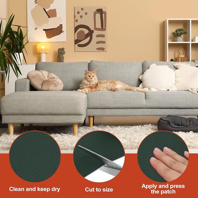 PATIKIL Leather Patches Tape for Furniture, 6.3 x 61 Inch Self Adhesive Vinyl Leather Repair Kit Cover Sheet for Couch, Sofa, Car Seats, Office Chair, Dark Green