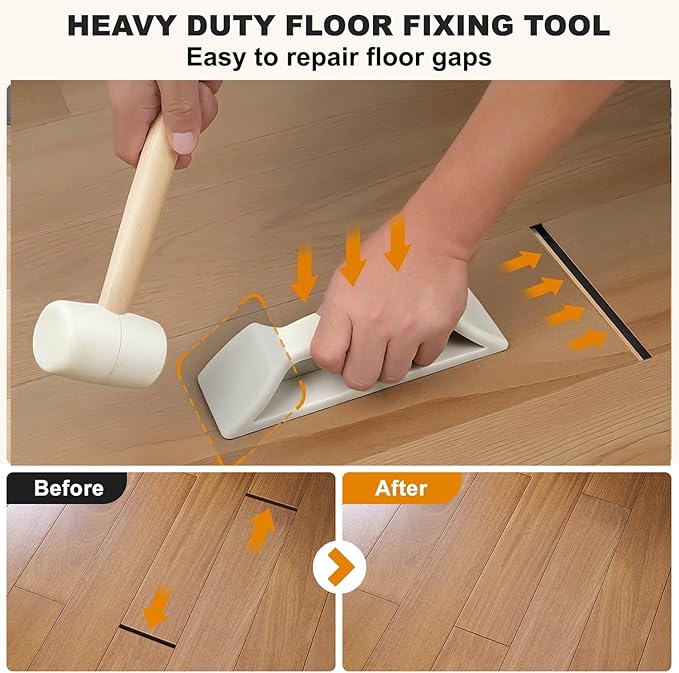 Floor Gap Fixer Tool – LVP Flooring Gap Fixer Kit,Low-Noise Nylon Mallet & Plank Grabber with Washable Pads for Laminate/Hardwood Floor Repair