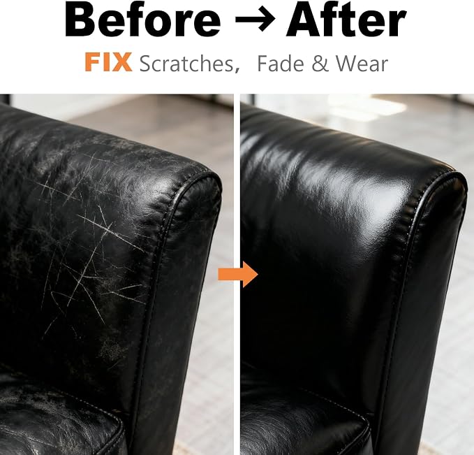 Black Leather Repair Kit, Black Leather Recoloring Balm, Leather Dye - Restore & Renew Scratch, Faded and Aged Leather & Vinyl Couches, Boots, Car Seats or Leather Furniture