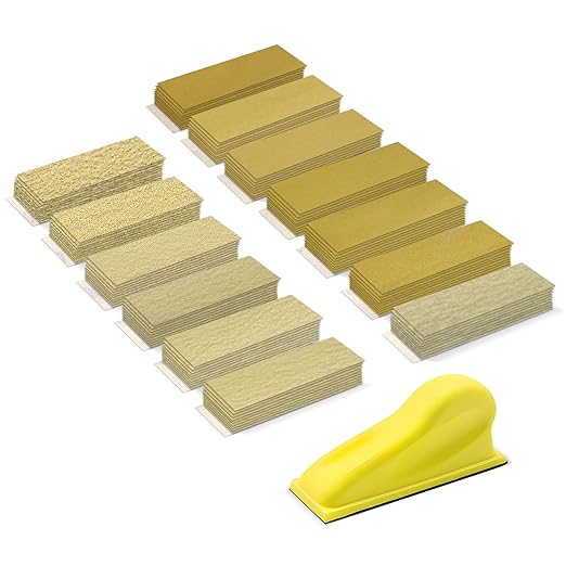 ZEHIQ 3.5”x1” Mini Detail Hand Sander Kit, 130Pcs 40-1000 Grit Hook-and-Loop Aluminum Oxide Sandpaper, Ergonomic Micro Sanding Block for Woodworking, 3D Printing, Metal Polishing & DIY Crafts