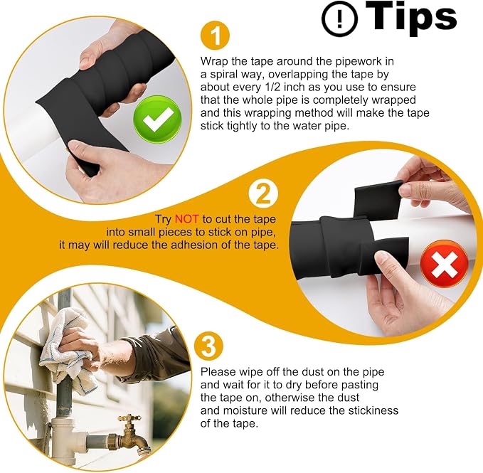 DEMEDO Pipe Insulation Tape, Pipe Wrap Insulation Foam Tape Self Adhesive, Outdoor Water Pipe Insulation Roll for HVAC, AC Line Insulation, 4 inch x 16.5 FT Heat Tape for Water Pipe, Black