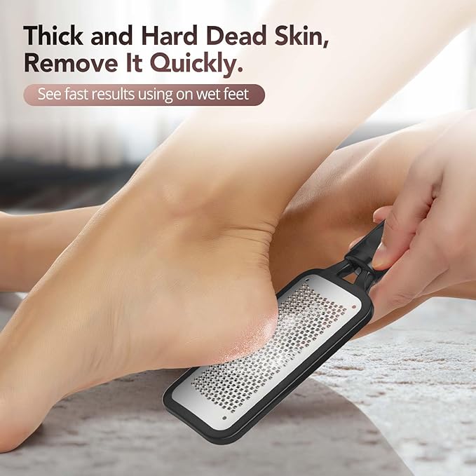 Kolavia 2 Pack Foot File Callus Remover, Durable Foot Scrubber for Hard Dead Skin, Foot Rasp and Double-Sided Foot Heel Scraper for Cracked Heels & Corns, Stainless Steel Pedicure Feet File Tool