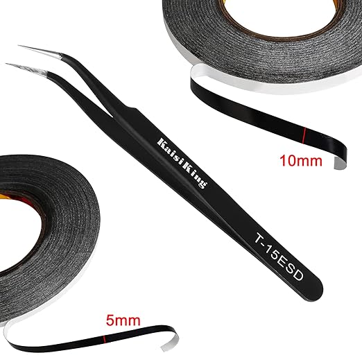 Kaisiking 5mm x 50M LCD Repair Tape for Phone Screen, Adhesive Tape with 1 Tweezers for Cell Phone, iPad, Tablets, Laptops, Camera