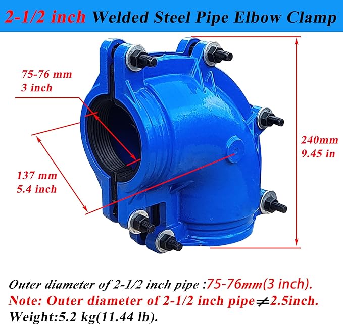 Pipe Repair Clamp For 2-1/2 Inch Welded Steel Pipe Elbow(OD of the Pipe and Elbow are 3 inch),90 Degree Elbow Leak Sealer,Long Radius,Only Suitable for Welded Steel Pipes