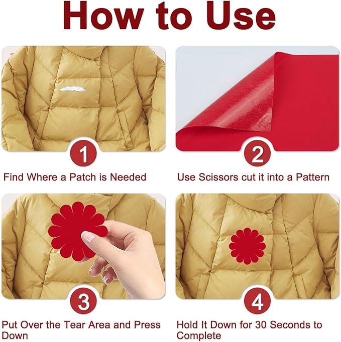 Self-Adhesive Nylon Patches Tent Repair Kit – Outdoor Gear Tenacious Repair Tape, Waterproof Fabric Patches for Clothes, Tent, Down Jacket, Backpack (8pcs, Red