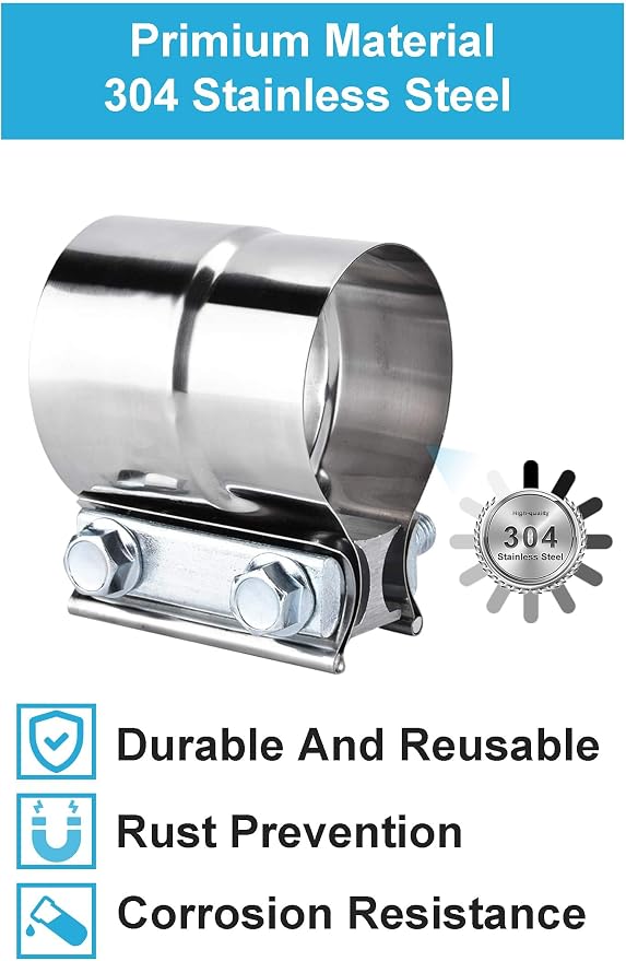 3.0 Inch Exhaust Clamps,DecoHongDi Lap Joint Exhaust Band Muffler Pipe Repair 304 Stainless Steel 2 Packs
