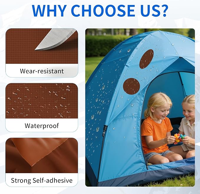 Waterproof Self-Adhesive Nylon Fabric Repair Tape - Tent Repair Kit,48pcs Fabric Patches for Tent, Jacket, Clothes, Puffer Down Jacket,Sleeping Bag, Outdoor Gear Tenacious Repairs Tape, Light Coffee