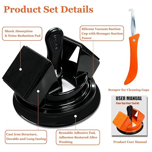 Floor Gap Fixer Tool Kit with Reusable Nano-Adhesive Pad,Heavy-Duty 45°Striking Surface Laminate Floor Repair Tools with Enhanced Suction Cup for Fixer Wood/Vinyl Plank Flooring (Black)