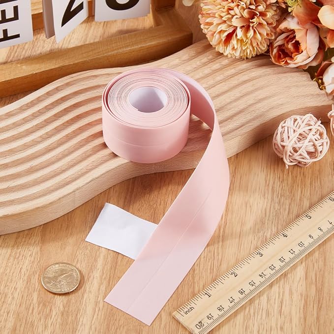 CRASPIRE 10.5 Feet Bath Sealant Strip Pink Sealing Tape PVC Waterproof Self Adhesive Kitchen Toilet Bathtub Surround Edge Corner Protector Caulking Decorative Tape for Bathroom Floor Caulk Sink Shower