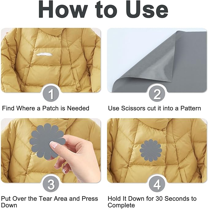 Self-Adhesive Nylon Patches Tent Repair Kit – Outdoor Gear Tenacious Repair Tape, Waterproof Fabric Patches for Clothes, Tent, Down Jacket, Backpack (8pcs, Dark Grey
