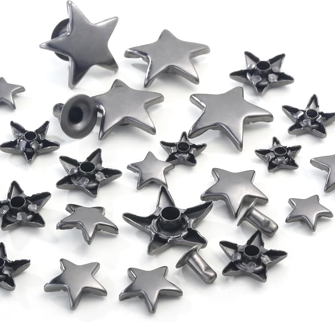 YORANYO 200 Sets Leather Rivets Kit Mixed Sizes - Star Studs for Clothing Fabric - Gunmetal Rivets With Crafting Tool for Repair Decorate Jackets Shoes Bags Belts Purse