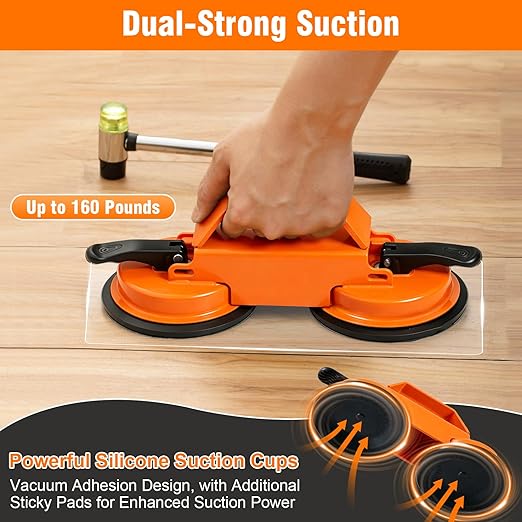 Floor Gap Fixer Tool, Dual 45°Striking Surface Floor Gap Repair Tool, Heavy Duty Suction Cup Plank Grabber with Acrylic Sticky Pads & Hammer for Laminate Vinyl Flooring