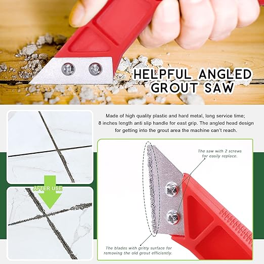 Keadic 22 Pcs Grout Removal Tool Set Contains Grout Saw Knife, Grouts Hand Saw with 8'' Diamond Surface Blades, Tile Joint Cleaning Brush, Caulking Edge Tool Grout Cleaner for Joints Seams Corner