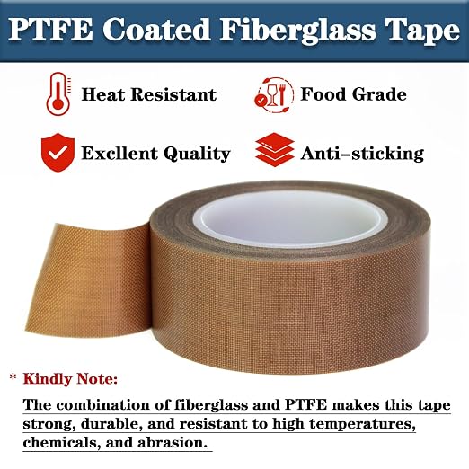 High-Temperature Teflon Fabric Tape, 2 Inch×33 Feet PTFE Tape for Vacuum Sealer Machine, Hand Impulse Sealers Insulation PTFE Coated Fiberglass Adhesive Tape Waterproof, Heat Resistant, Durable