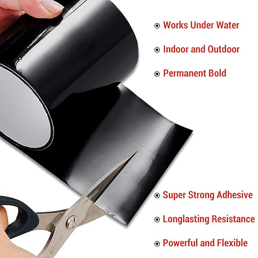 CANOPUS Patch and Seal Tape, Waterproof Tape for Indoor & Outdoor Use, Heavy Duty Thick Rubberized Repair Tape, Fix Leaks on Hoses, Pipes, Gutters, Roofs, Boats, Pools, 4" x 5' Black