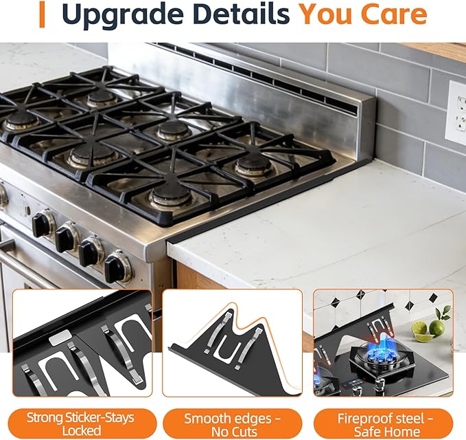 Stove Gap Covers - Stainless Steel Stove Gap Filler, 2 Pack Oven Gap Filler Retractable Length 13.8" to 27.5", Spring Clip Design Fitting Gap Strong Guard Between Stove Top & Counter