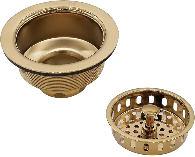Westbrass CO2165S-01 COMBO PACK 3-1/2" Post Style Large Kitchen Sink Basket Strainer and Waste Disposal Drain Flange with Basket Strainer, Polished Brass