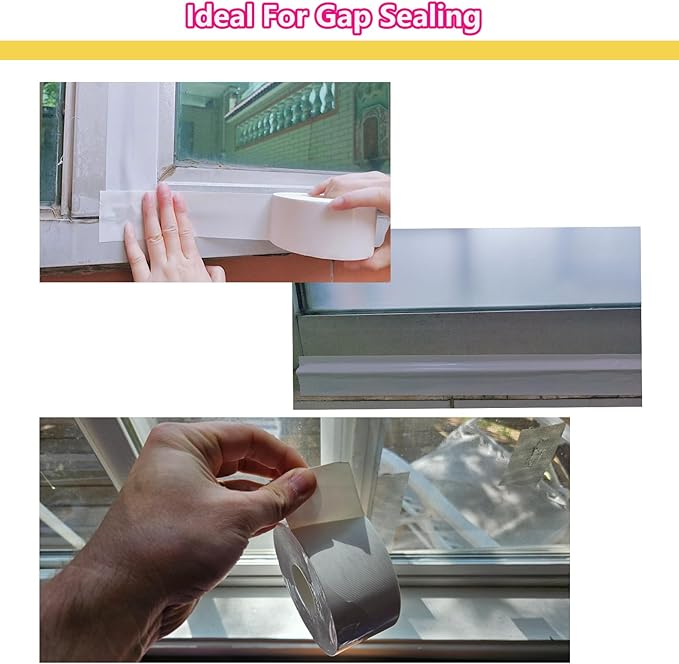 WENSSKKU White Window Weather Sealing Tape 2Inch X 65Ft,Window AC Seal Air Conditioner Sealing Tape,Residue-Free for Keep Out Drafts Cold Air Rain Dust Smog
