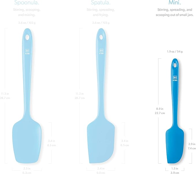 DI ORO Mini Spatula - Small Spatulas Silicone Heat-Resistant up to 600°F - Silicone Kitchen Scraper for Baking & Cooking BPA Free - Mixing Spatula Dishwasher Safe - Nonstick Cookware Safe (Blue)