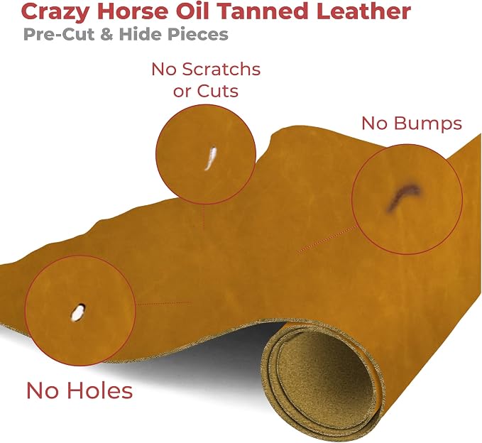 ELW Crazy Horse Leather 5-6 OZ (2-2.4mm) | Tobacco Brown | Pre-Cut 2.5-4 SQ FT 2PCS | Full Grain Cowhide Handmade Leather for DIY, Crafts, Sheaths, Sewing, Workshop