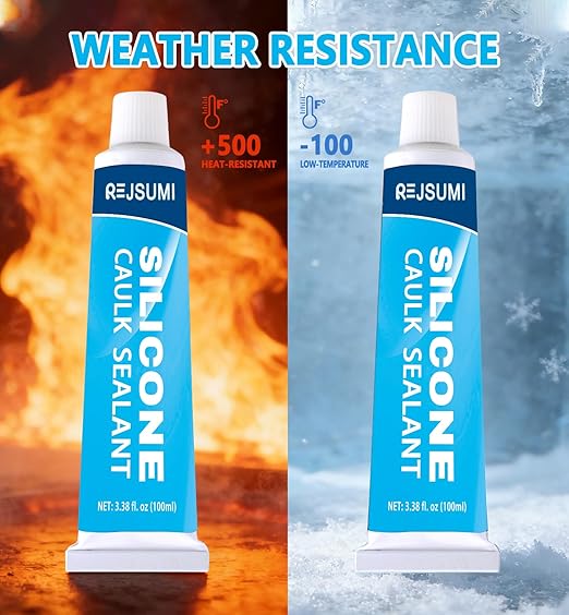 Clear Silicone Caulk Sealant 3.38 fl.oz(100ml), Waterproof & Strong Adhesion, Shrink & Crack Proof for Kitchen Bathroom Window Door Toilet Shower Sink