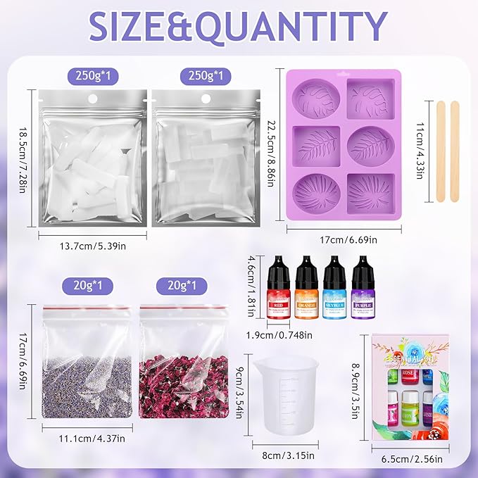 Soap Making Kit for Adults, DIY Soap Making Kit, Melt and Pour Soap Making Supplies, Contains Mould Soapbase Essential Oils Fragrances and Dried Flowers for Beginners and Mother's Day