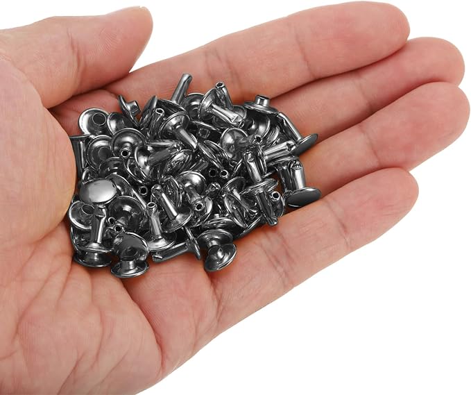 HARFINGTON 100 Sets Double Cap Leather Rivets, 9x10mm Round Cap Tubular Metal Studs Leather Crafting Rivets for Fabric Belt Pet Collar Boot Bag Repair and Decoration, Gunmetal
