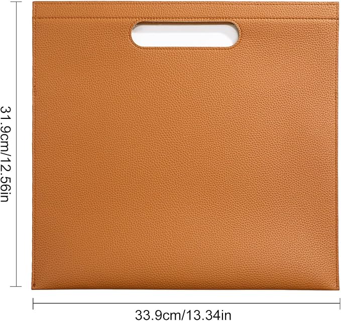 Premium PU Leather Waterproof File Folder & File Jackets & File Pockets Easy to Clean Document Organizer, Multi-Color Options, 13.34x12.56in, Ideal for Students & Professionals(Brown)