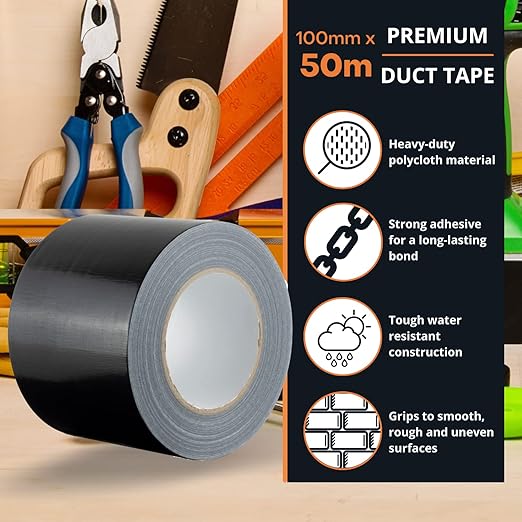 GTSE Wide Duct Tape, Black, 4 Inches x 55 Yards (164 ft), Heavy Duty, Waterproof Repair Tape for Indoor or Outdoor Use, 1 Roll