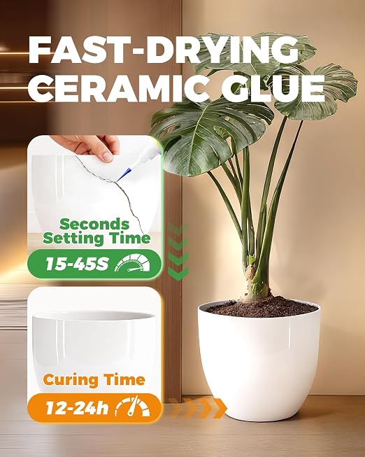 Super Glue for Ceramic – 40ML Liquid CA Adhesive | Heavy Duty Instant Bond, Waterproof Clear Repair with 6 Precision Tips for Porcelain, Pottery, China, Stoneware, Clay & More