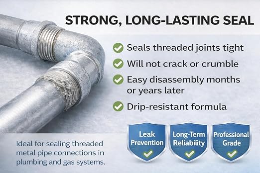 Black Swan Pipe Joint Compound -Soft-Set Pipe Thread Sealant – Non-Hardening - Reliable Leak Prevention - Drip-Resistant – 1/4 Pint with Brush Cap