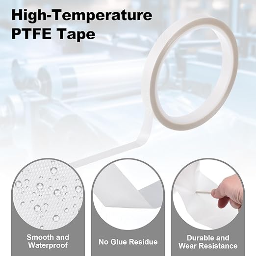 PATIKIL Heat Resistant Tape, 0.2 Inch x 33 Feet High Temperature Tape PTFE Adhesive High Heat Tape Waterproof for Vacuum Sealer Machine Insulation Protection, White, 0.13mm Thick