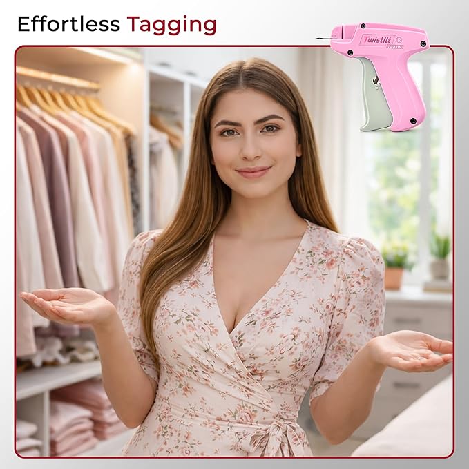 Stitch Gun for Clothes - Micro Stitch Tool for Quick Clothing Fixes & Hemming, Mini Handheld Quick Repair Sewing Gun, includes 6 Needles & 2000 Micro Fasteners (4.4mm), Works on All Fabrics (Pink)