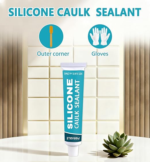 Silicone Caulk Clear Silicone Sealant Waterproof Stronger Adhesion for Kitchen & Bathroom, Window, Door 0.68 fl.oz * 2 Pack