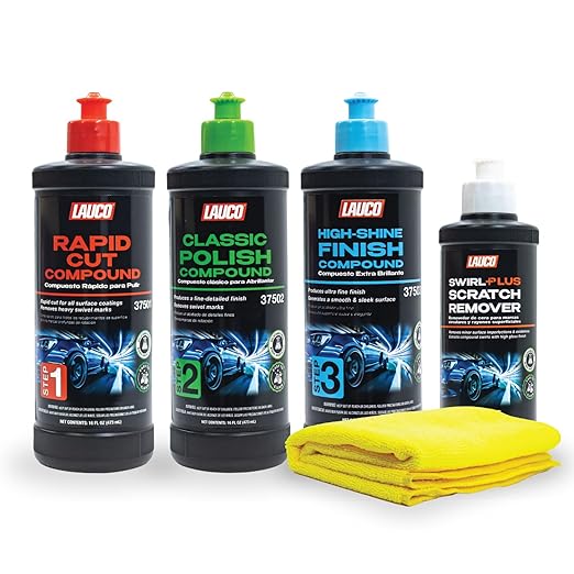 LAUCO Paint Correction Compounds Step 1, 2, 3 – 16oz, Swirl Remover 8oz Kits, with a Towel, Silicone-Free, Clear Coat Safe Scratch Remover, Swirl Correction & High Gloss Finishing 36424