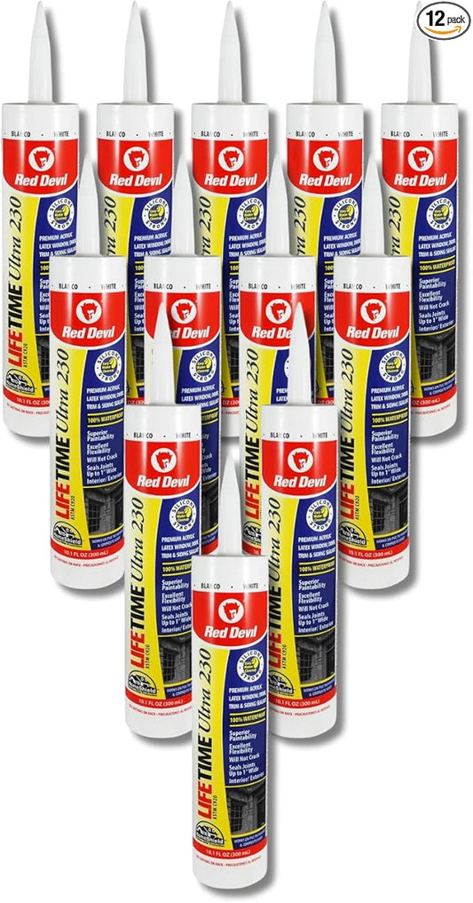 Red Devil 077012 Lifetime Ultra Premium Elastomeric Acrylic Latex Sealant, White, 10.1 oz Pack of 12