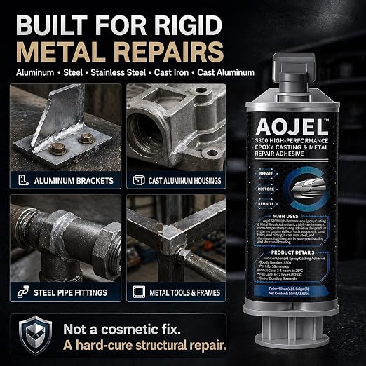 Metal Epoxy Repair System for Aluminum & Metal, 2-Part Cold Weld Load-Bearing Waterproof, Oil & Heat Resistant 392°F, Drillable Sandable Paintable, 30-Min Working Time 1.69 oz
