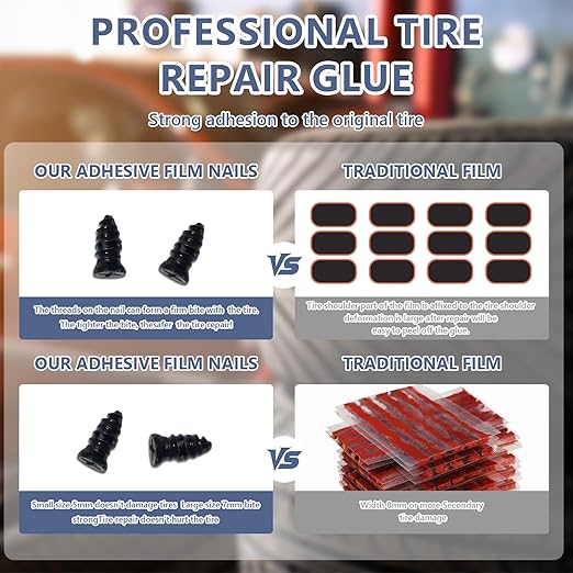 Professional Tire Repair Glue,Tire Glue sidewall,Tire Repair Rubber Nail kit,Tire Plug Glue Rubber Cement,car tire Patch Repair kit,Tire sidewall Repair Suitable for car, Motorcycle, Jeep, Tractor