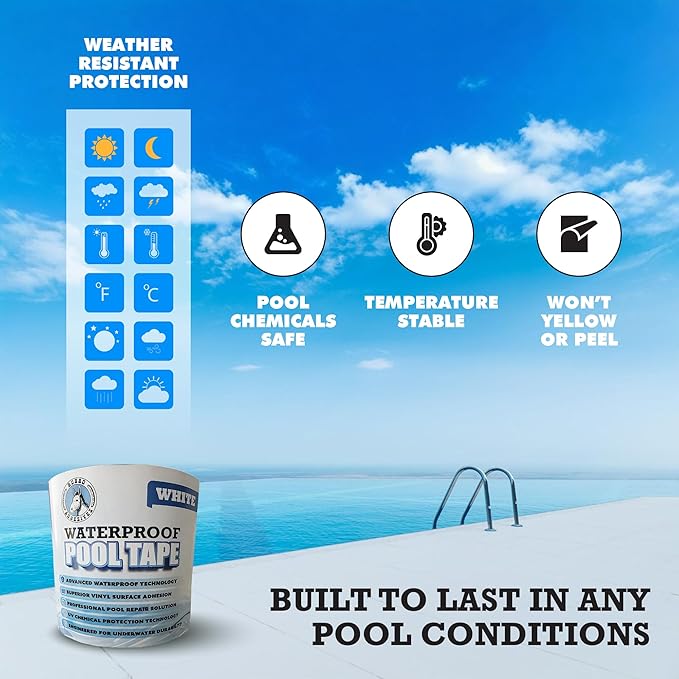 Burro Adhesives Waterproof White Pool Tape 4" x 10' - Heavy Duty PVC Vinyl Pool Repair for Underwater & Dry Applications, Commercial & Residential Pools, Instantly Seals Leaks