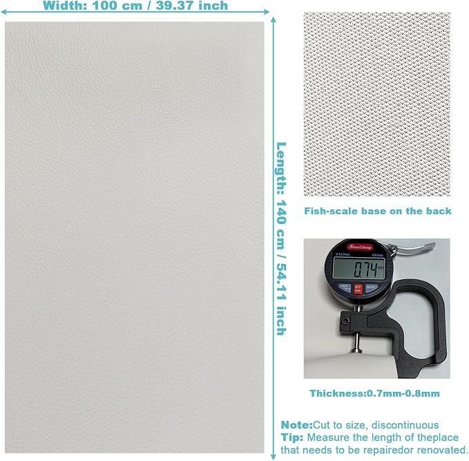 White Lychee Grain Faux Leather Fabric 39"x54" - Waterproof Easy-to-Clean Vinyl Upholstery Material for Sofa, Furniture & Home Decor DIY