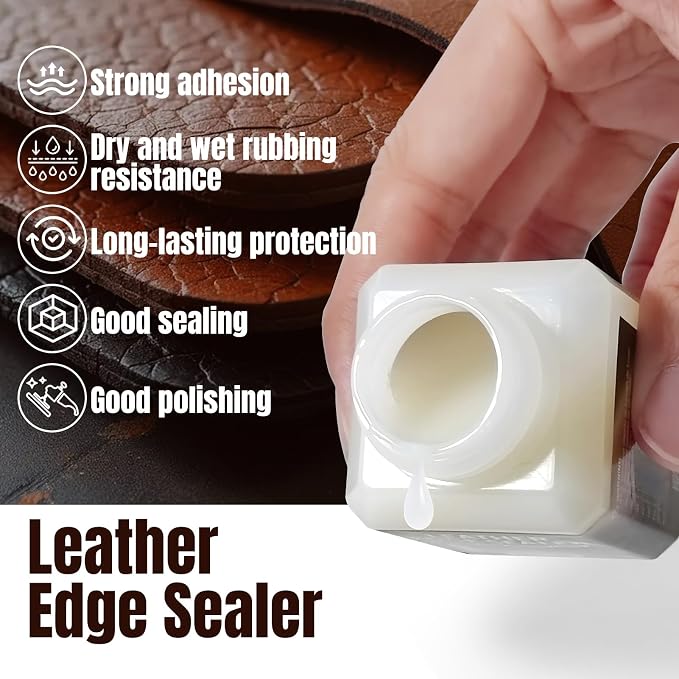 Leather Edge Sealer, Leather Burnishing Gum Smooth and Glossy Edge Finish for Bags, Wallets, Leatherwork Accessories Burnishing Tool, Becomes Transparent After Drying 60ml