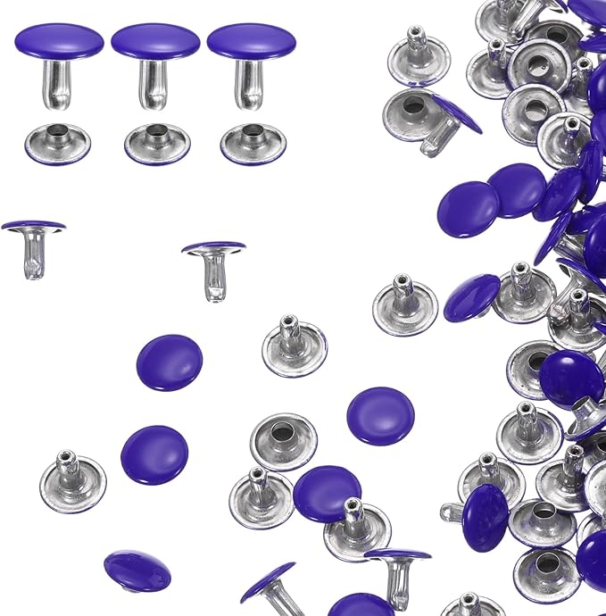 HARFINGTON 100 Sets Double Cap Leather Rivets, 10x10mm Round Cap Tubular Metal Studs Leather Crafting Rivets for Fabric Belt Pet Collar Boot Bag Repair and Decoration, Purple