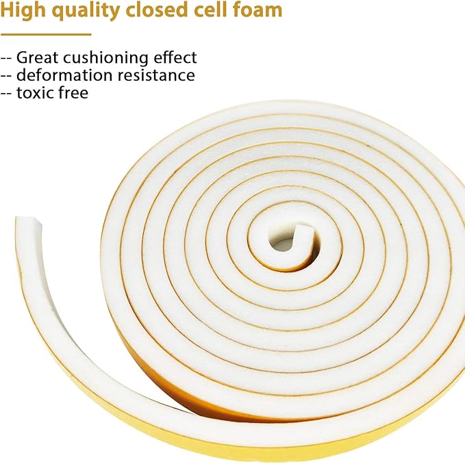 Weather Stripping Door Seal-3 Rolls,1/2 Inch Wide X 1/4 Inch Thick Total 20 Feet Long, Adhesive Soundproof Foam weatherstrip for Window Insulation(6.5ft x 3 Rolls)