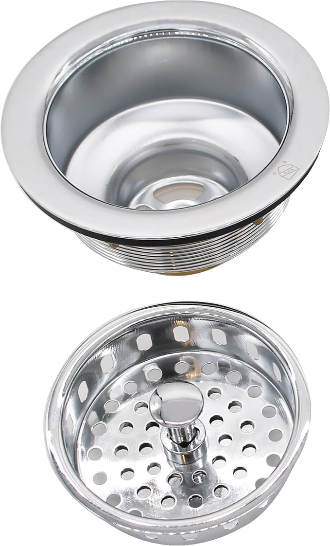 Westbrass CO2165S-26 COMBO PACK 3-1/2" Post Style Large Kitchen Sink Basket Strainer and Waste Disposal Drain Flange with Basket Strainer, Polished Chrome